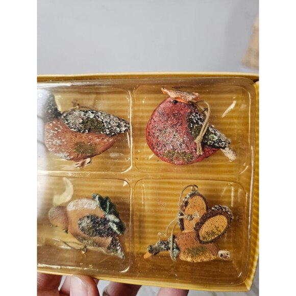 Living quarters bird duck owl mini ornament set Xmas tree glitter flocked
